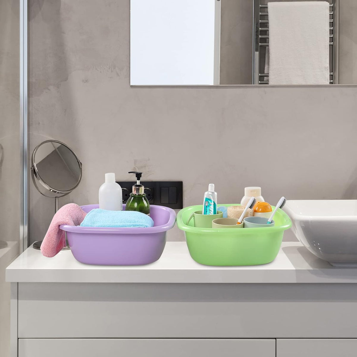 Hespama 3-Pack 8 Quart Plastic Square Washbasin, Colorful Small Dishpan Tub