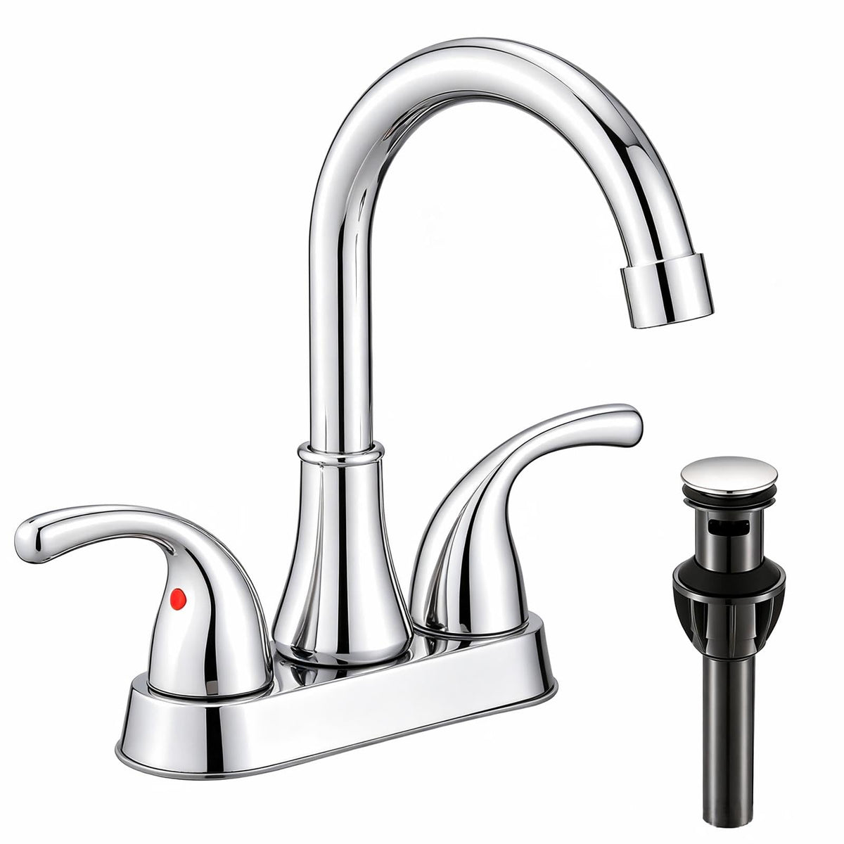 Bathroom Sink Faucet FRANSITON 4 Inch 2 Handle Bathroom Sinks Faucets Lead-Free Oil Rubbed Bronze Bath Sinks Faucets with Pop-up Drain Stopper and Supply Hoses