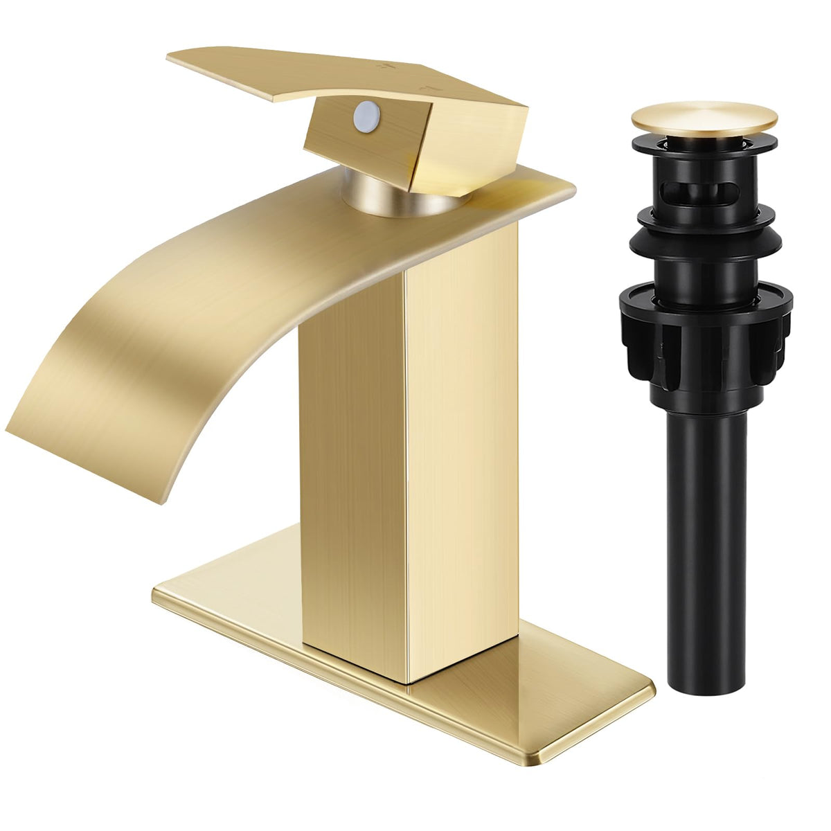 Matte Black Bathroom Faucet with Waterfall Spout and Pop-up Drain