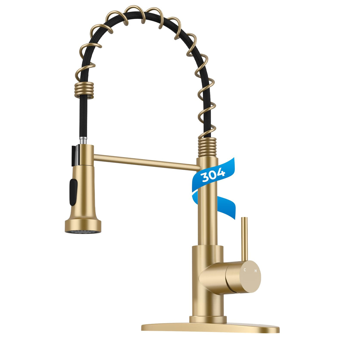 WEWE Black Kitchen Faucet with Pull Down Sprayer, High Arc Bar Sink Faucet