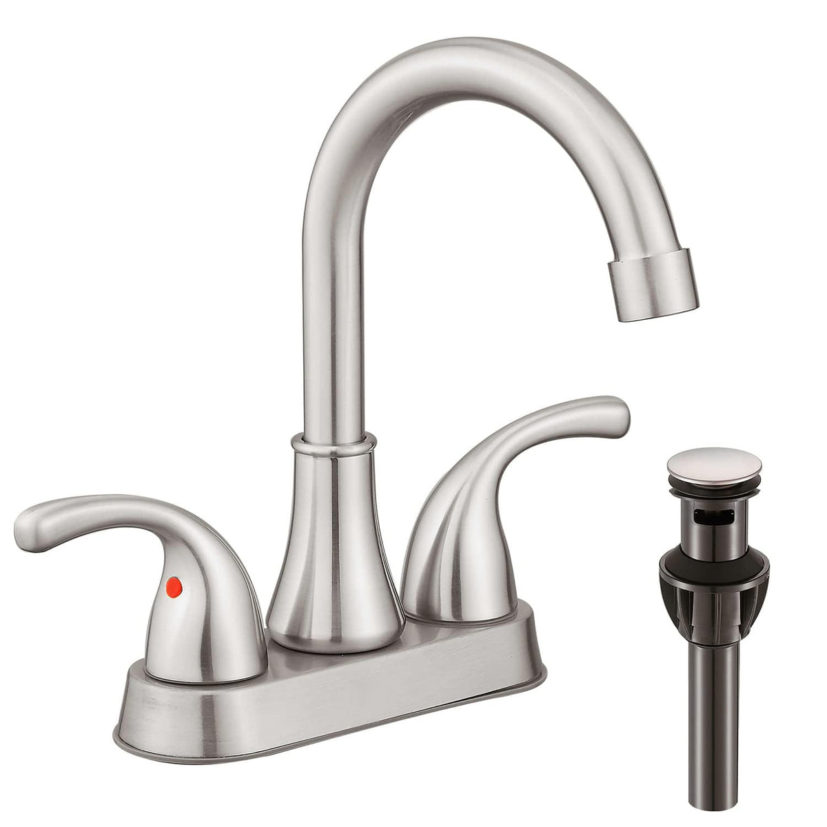 Bathroom Sink Faucet FRANSITON 4 Inch 2 Handle Bathroom Sinks Faucets Lead-Free Oil Rubbed Bronze Bath Sinks Faucets with Pop-up Drain Stopper and Supply Hoses