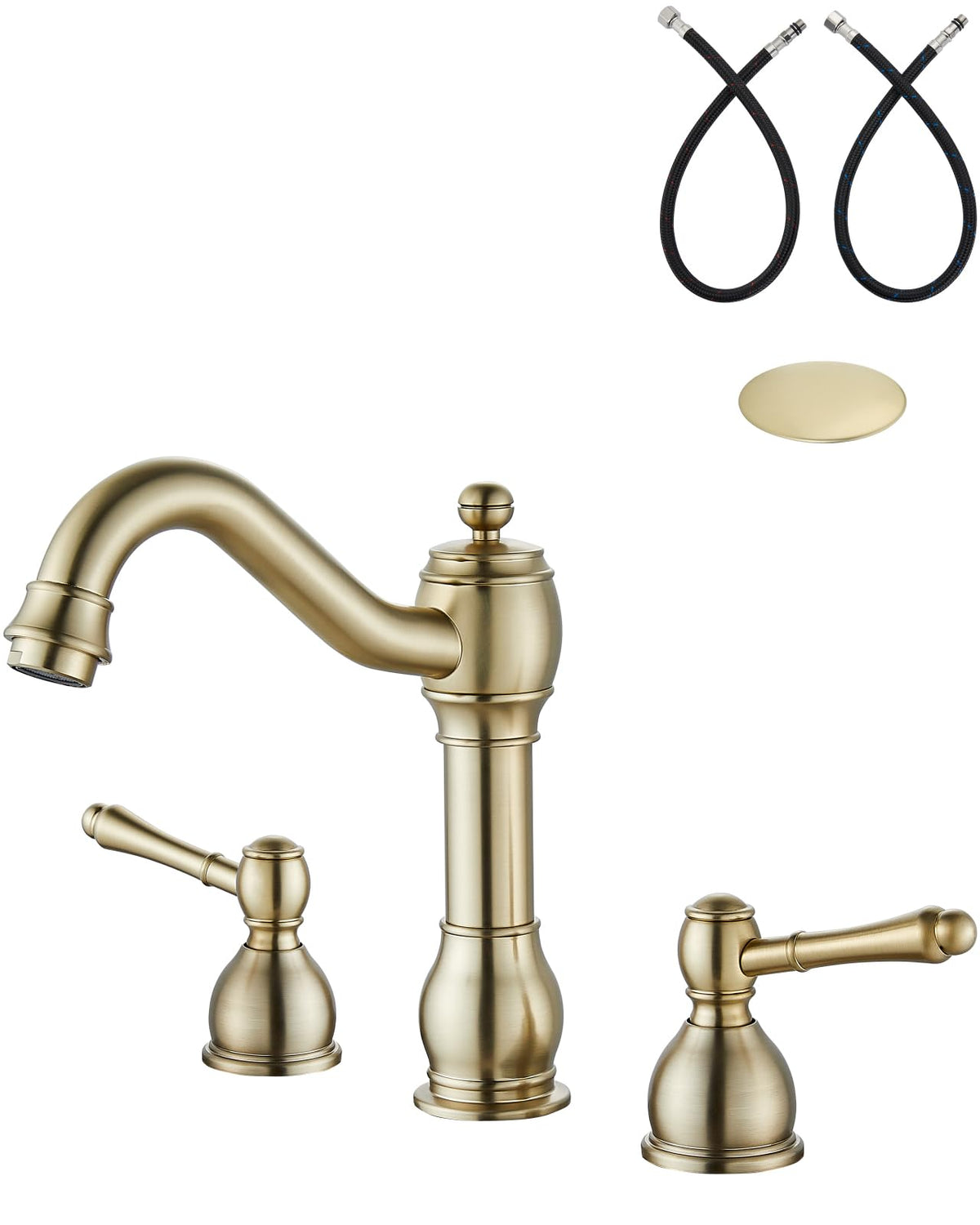 Aolemi Widespread Bathroom Sink Faucet 3 Hole Metal Lever Antique Brass