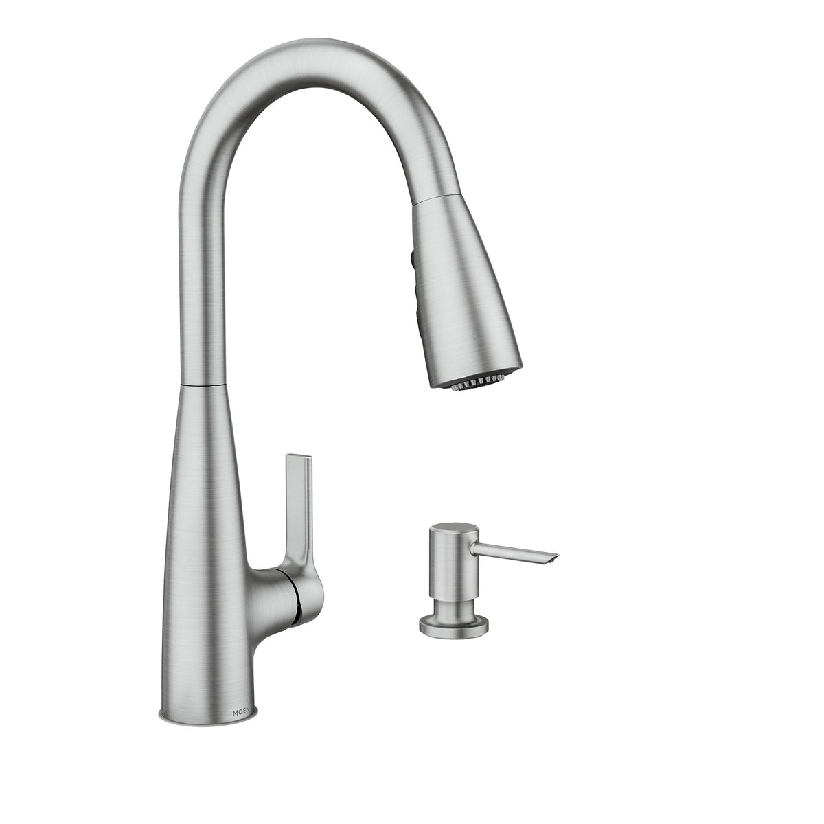Moen Haelyn Spot Resist Stainless Single-Handle Pull-Down Sprayer Kitchen Faucet Featuring Power Boost for a Faster Clean, Soap Dispenser Included, 87627SRS