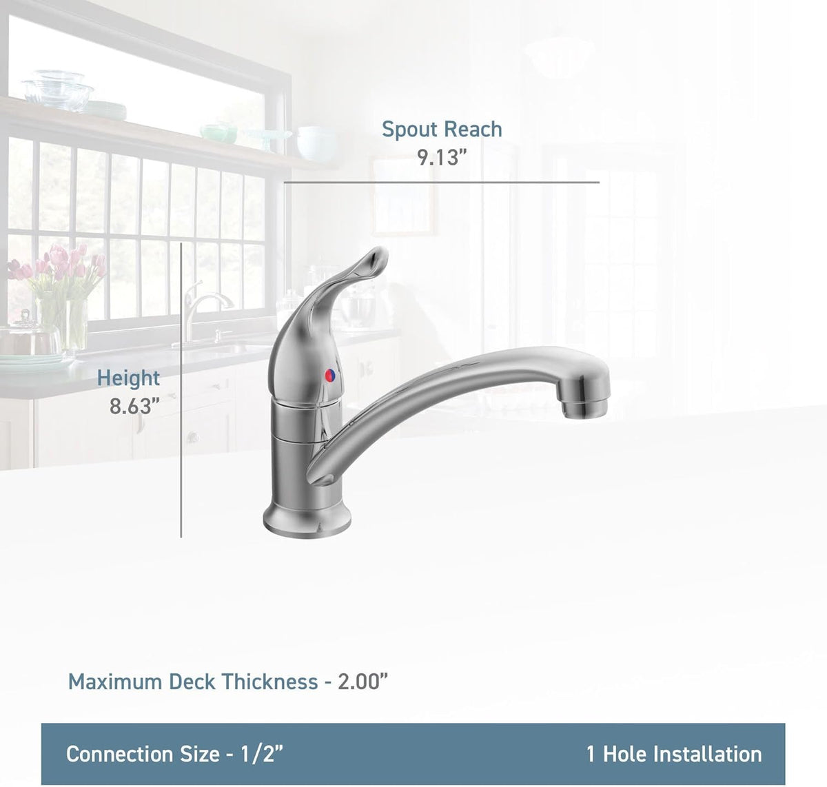 Moen Chateau Chrome One-Handle Single Hole Low Arc Standard Kitchen Faucet, 7423