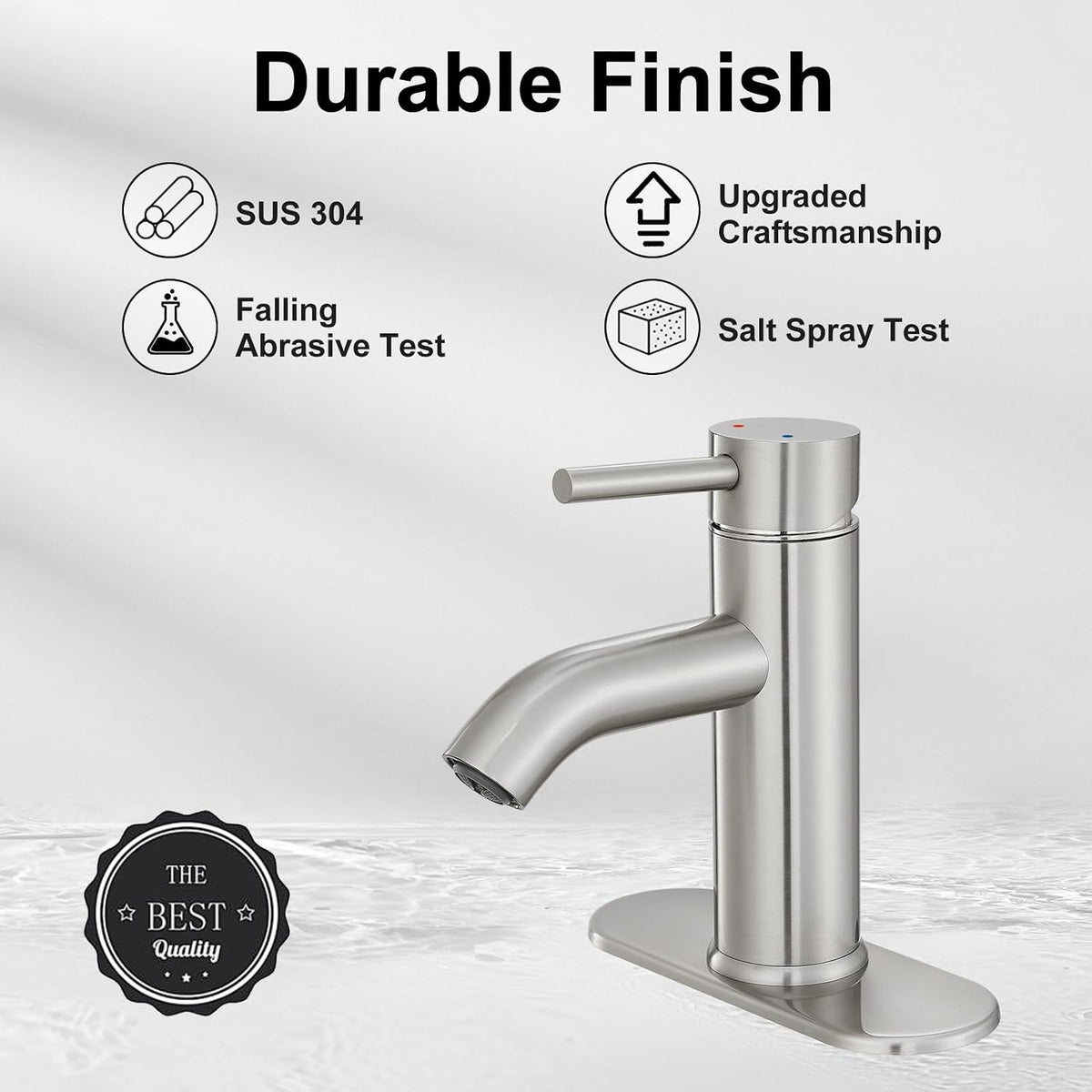 Bathroom Faucet Brushed Nickel Modern Single Hole Bathroom Sink Faucet with Single Handle Suitable for 1 or 3 Holes,Supply Deck Plate and Hose