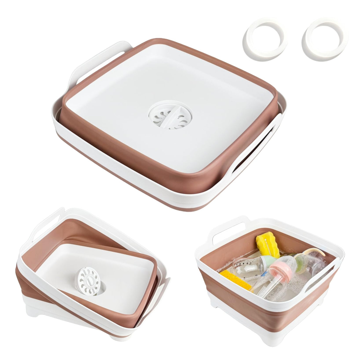 GIMWA 2.4Gal Collapsible Dish Basin with Drain Plug, Baby Bottle Wash Basin