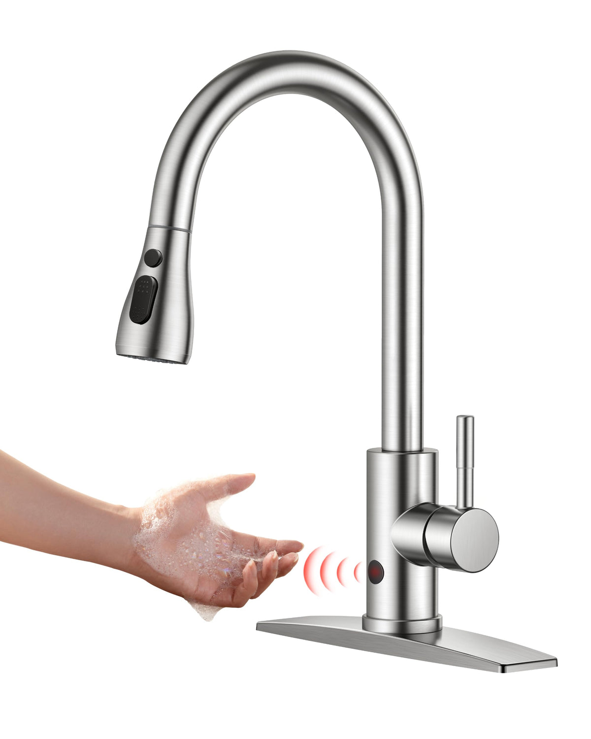 FORIOUS Kitchen Faucets Pull Down Sprayer, Stainless Steel, Brushed Nickel
