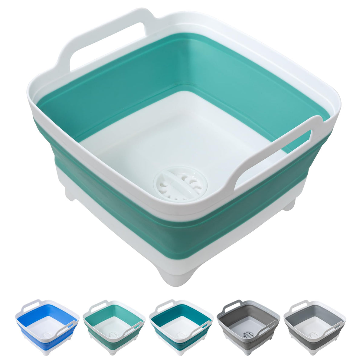 Tiawudi Dishpan for Washing Dishes, 2.4Gal/9L Wash Basin with Draining Plug Carry Handles, Collapsible Bucket for Cleaning, Portable Sink, Foldable Plastic Tub, 1PC