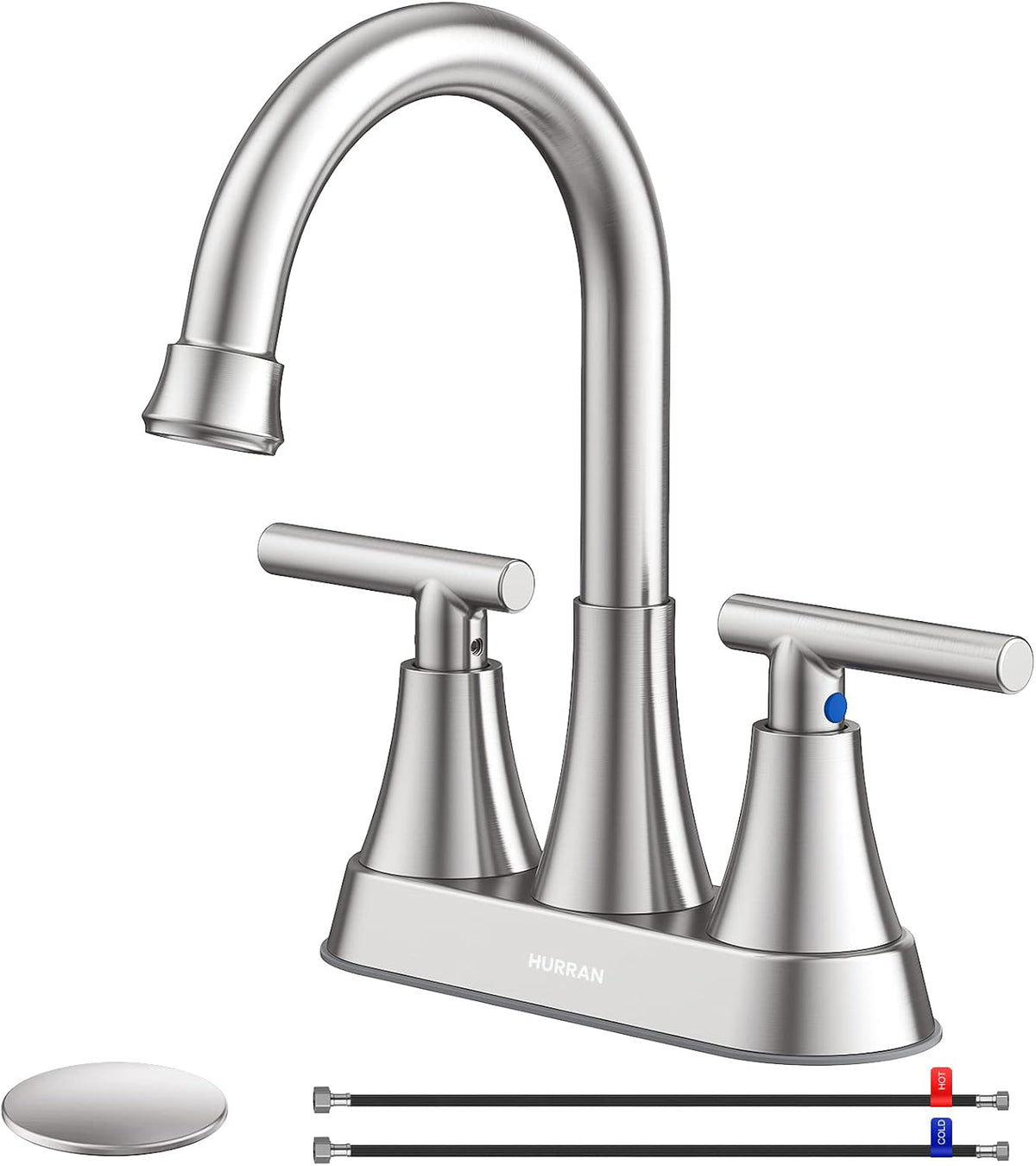 Bathroom Faucet, Hurran 4 inch Centerset 2-Handle Lead-Free, Brushed Nickel