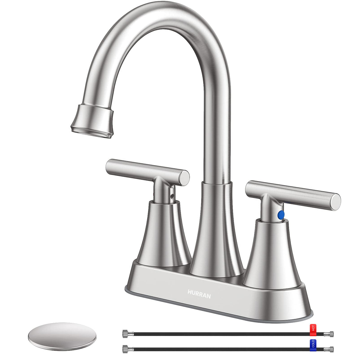 Matte Black Bathroom Faucet, Hurran 4 inch Centerset 2-Handle Lead-Free