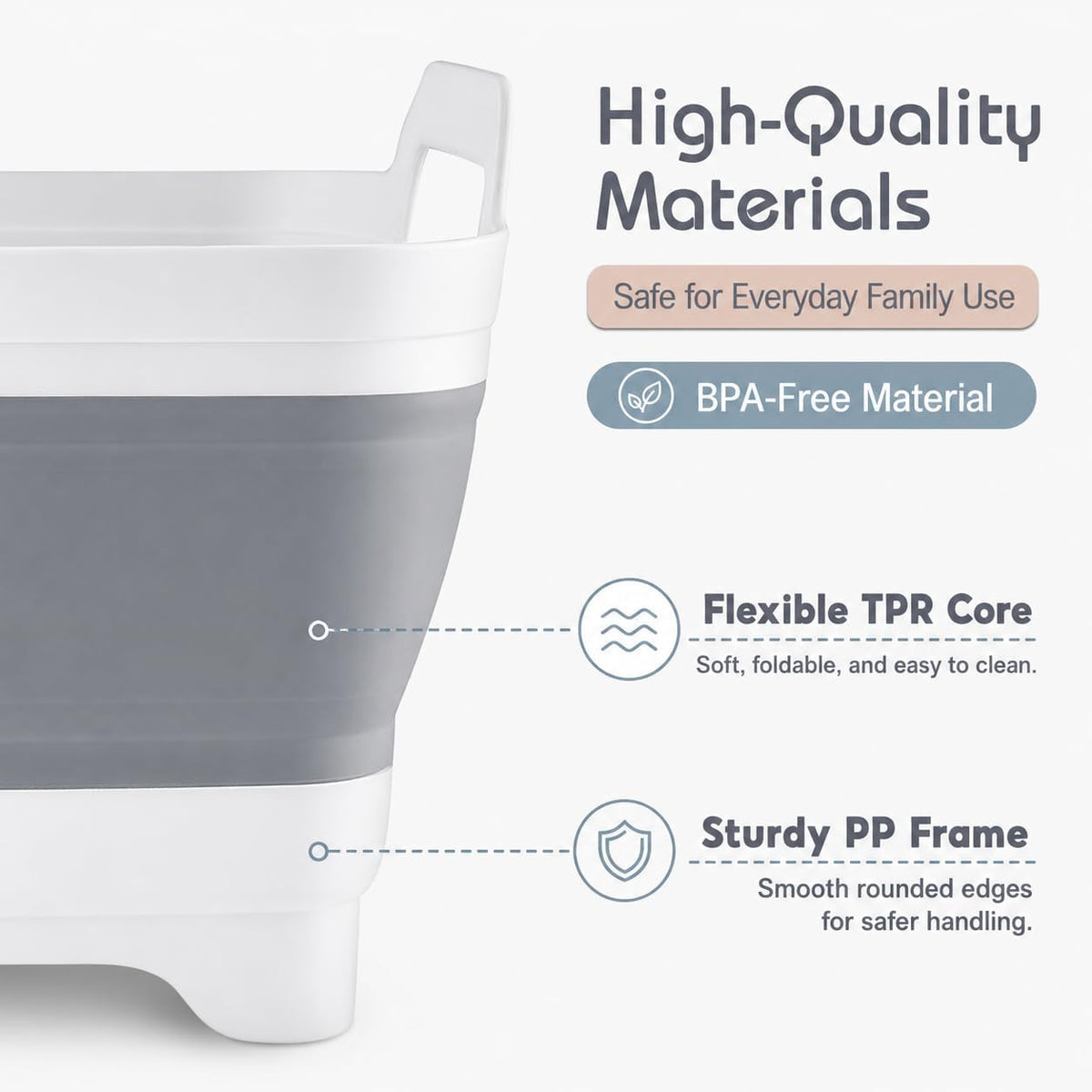 Collapsible Dish Basin with Drain Plug, Foldable Wash Basin 2.4 Gal (9L)