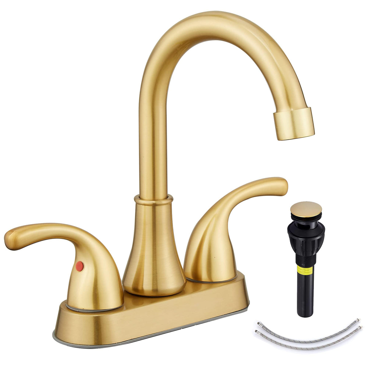 Bathroom Sink Faucet FRANSITON 4 Inch 2 Handle Bathroom Sinks Faucets Lead-Free Oil Rubbed Bronze Bath Sinks Faucets with Pop-up Drain Stopper and Supply Hoses