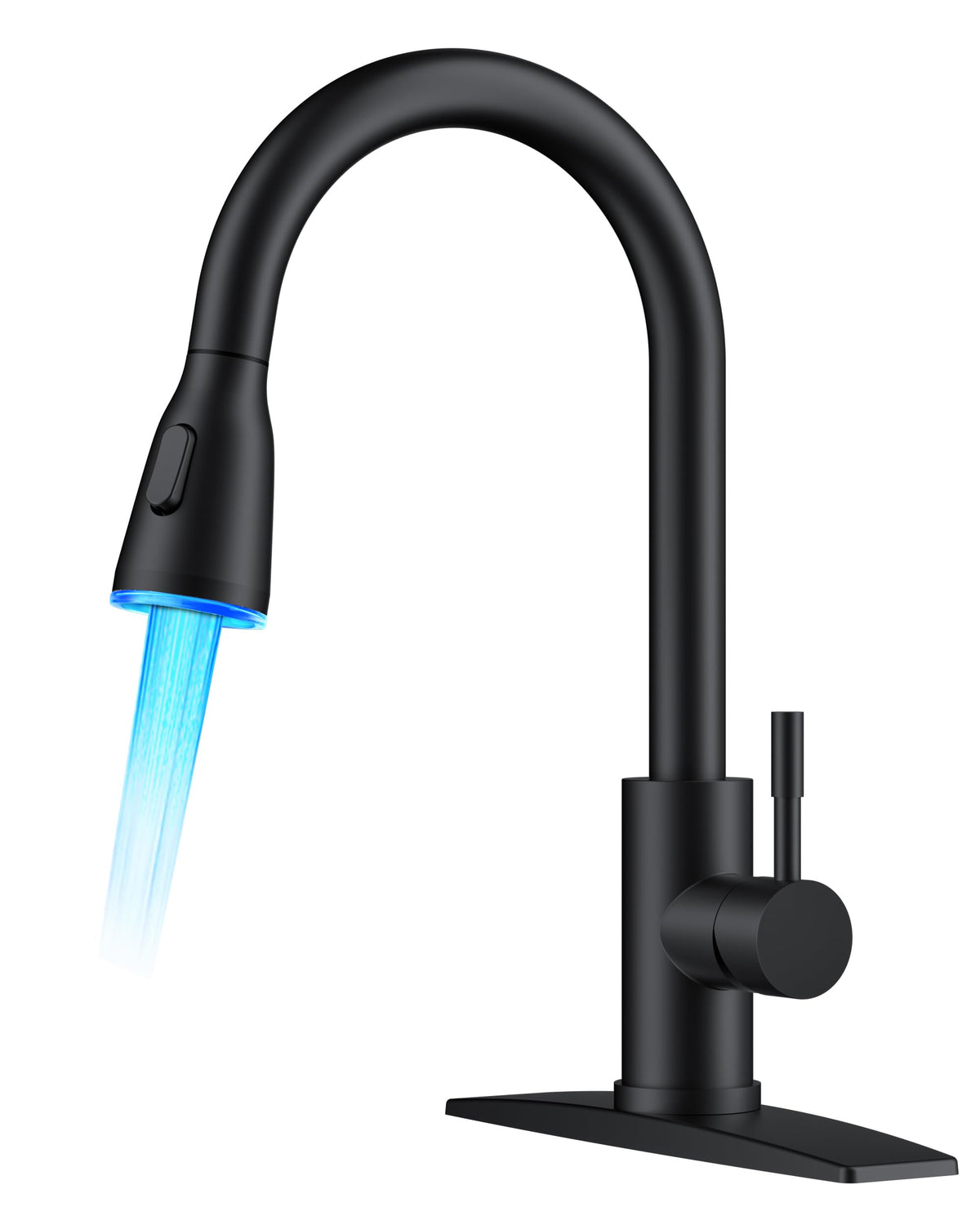 FORIOUS Black Kitchen Faucet with Pull Down Sprayer, Stainless Steel