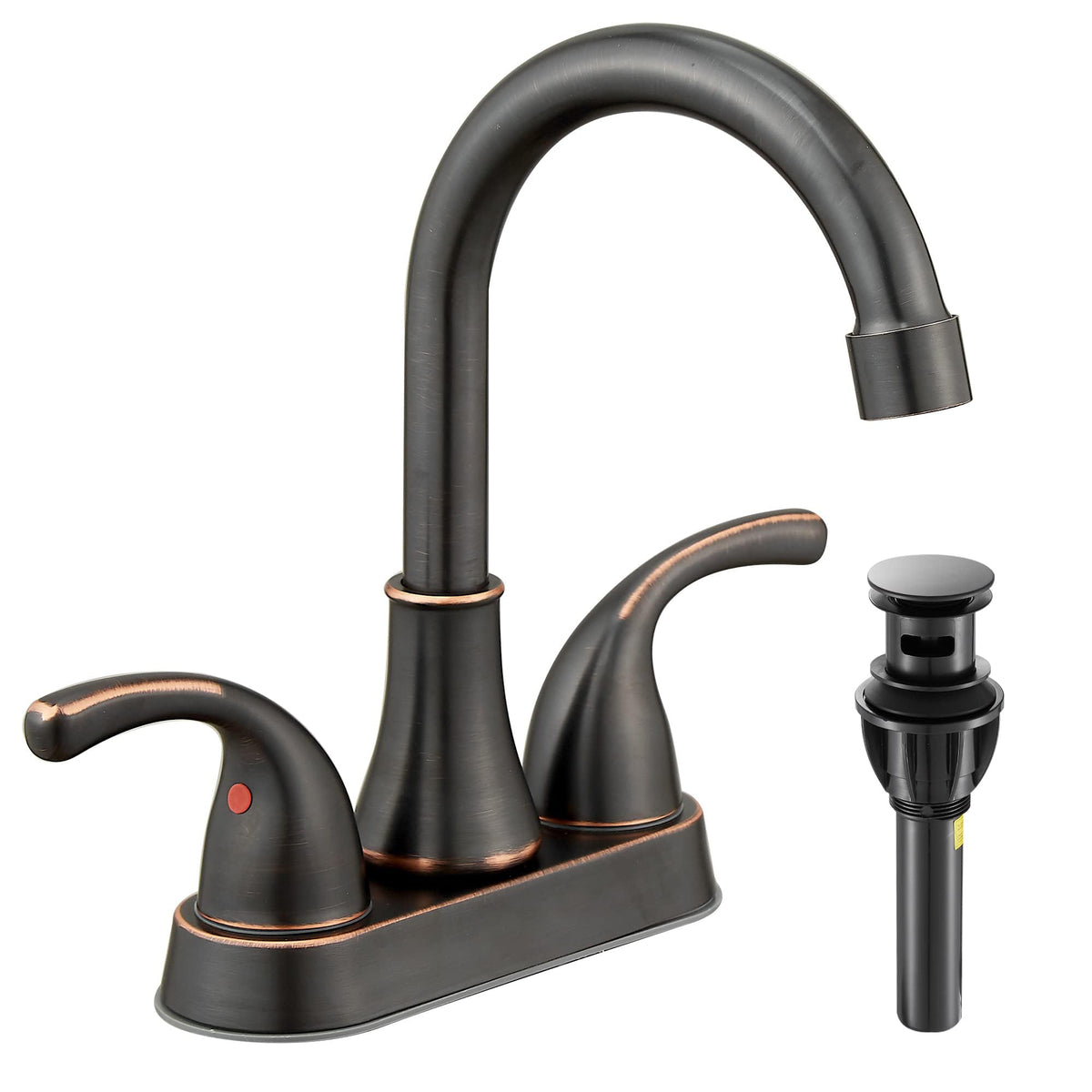 Bathroom Sink Faucet FRANSITON 4 Inch 2 Handle Bathroom Sinks Faucets Lead-Free Oil Rubbed Bronze Bath Sinks Faucets with Pop-up Drain Stopper and Supply Hoses