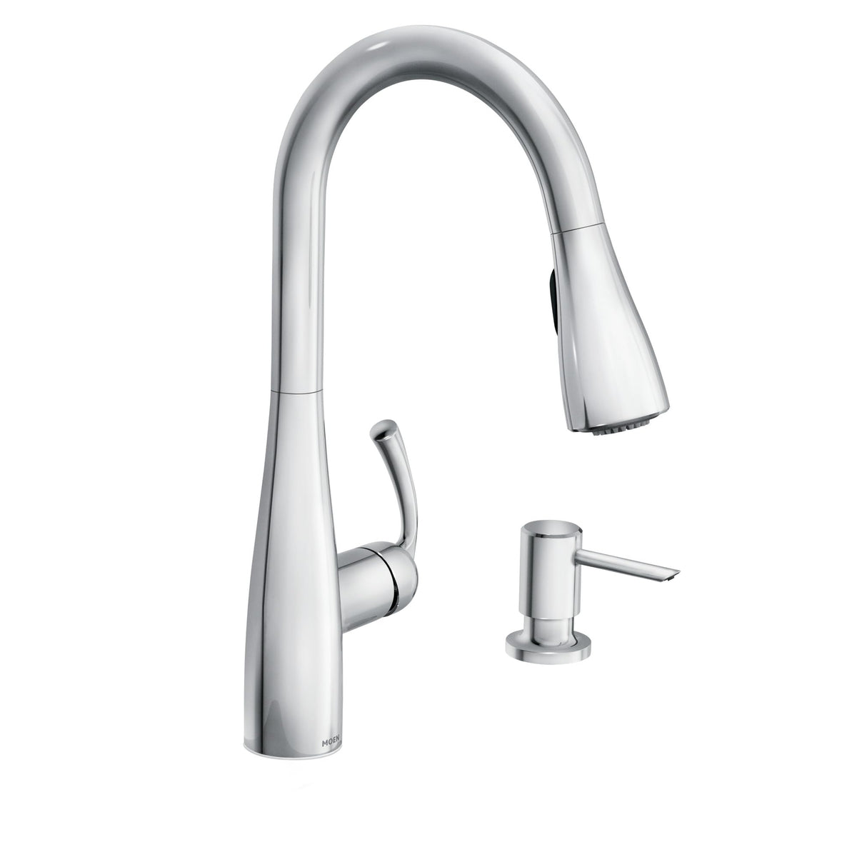 Moen Essie Spot Resist Stainless Pulldown Sprayer Kitchen Sink Faucet Set with Modern Pump Soap Dispenser, 87014SRS