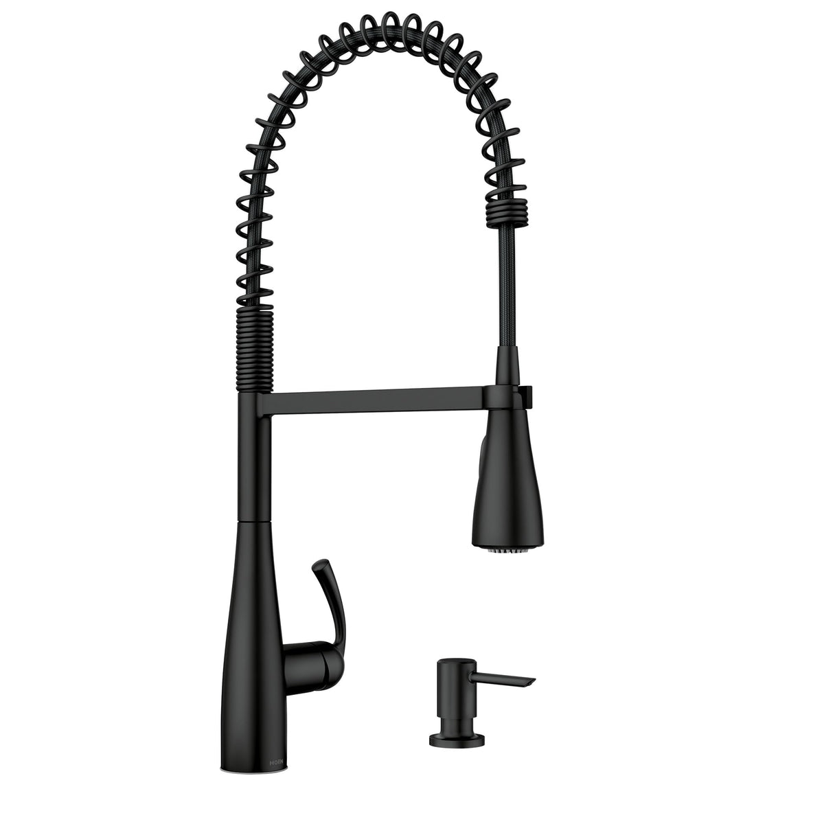 Moen Essie Spot Resist Stainless Pulldown Sprayer Kitchen Sink Faucet Set with Modern Pump Soap Dispenser, 87014SRS