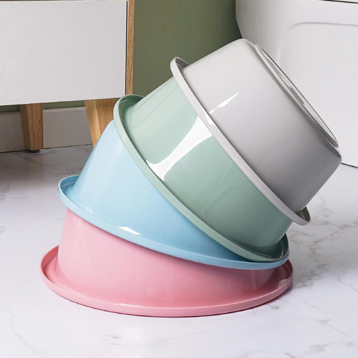 Round Plastic Basin for Washing, Portable Vegetable Fruit Dish Tub, Household Wash Basin Thickened, Multi Purpose Stackable Washtub for Face Cleansing, 29.5x10cm Blue Dishpan