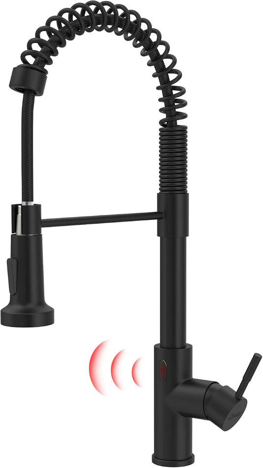GIMILI Matte Black Touchless Kitchen Faucet with Spring Pull Down Sprayer