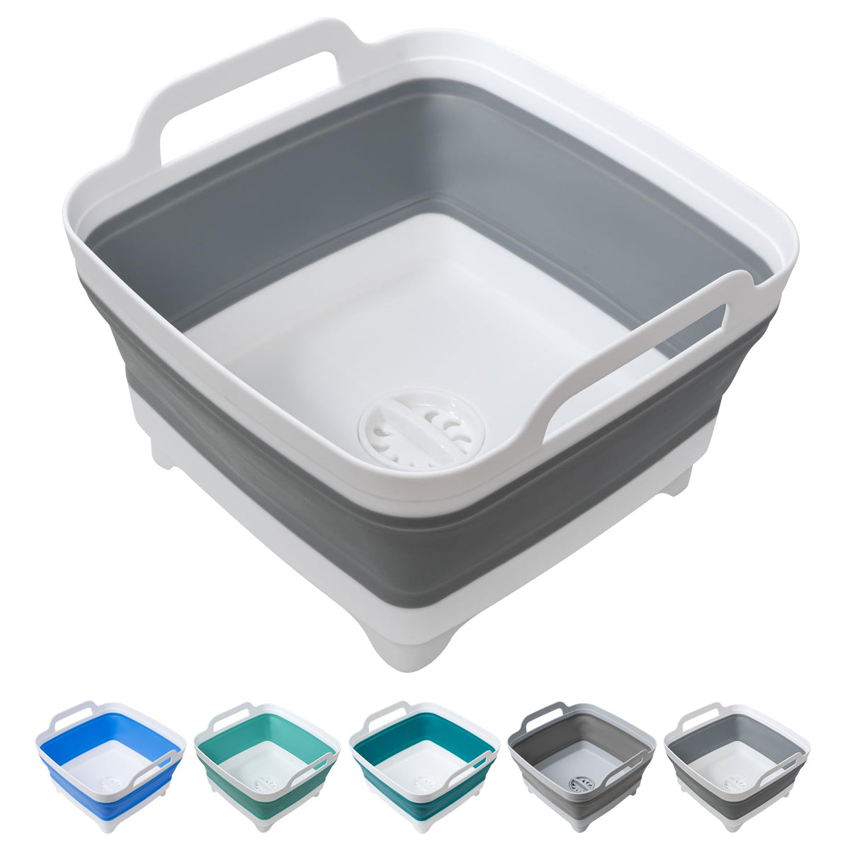 Tiawudi Dishpan for Washing Dishes, 2.4Gal/9L Wash Basin with Draining Plug Carry Handles, Collapsible Bucket for Cleaning, Portable Sink, Foldable Plastic Tub, 1PC