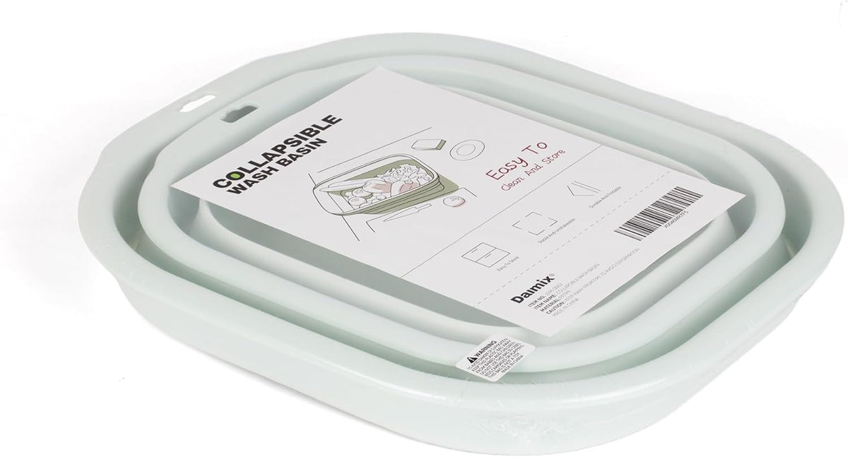 Collapsible Wash Basin Set of 2, Foldable Small Medium Size Wash Basin, Portable Plastic Basins for Laundry, Bottles, Travel, Camping (Green)