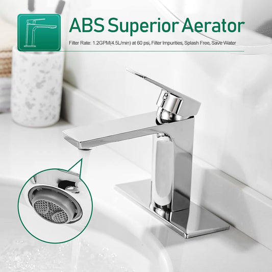 VOTON Chrome Bathroom Faucet Single Handle Bathroom Sink Faucet Lavatory Vanity Faucet with Pop Up Drain & Water Supply Lines