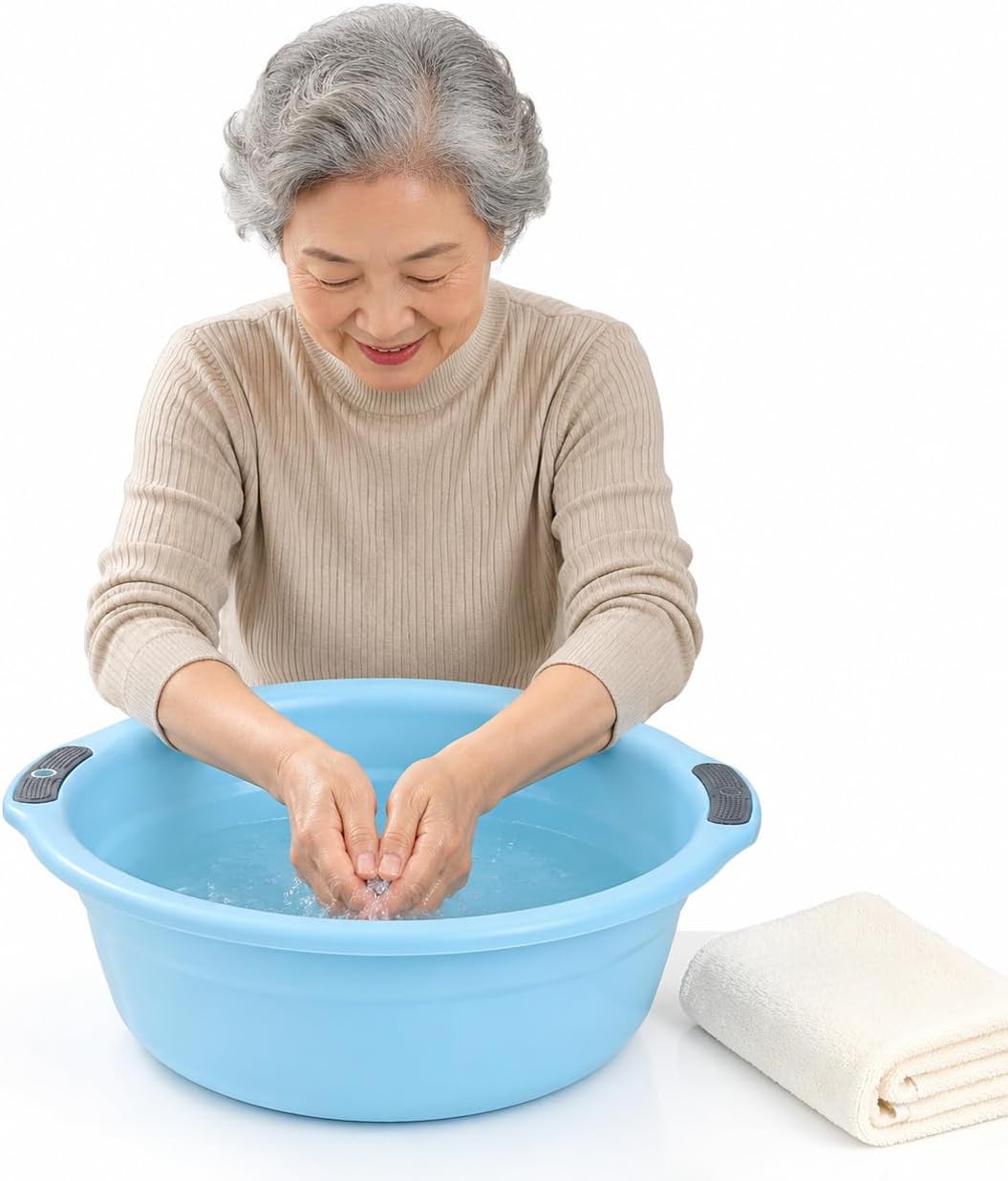 Wash Basin for Elderly Home Dormitory, Clothes Face Feet, Light Blue, Large