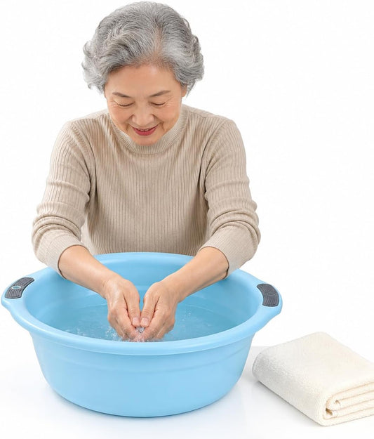 Wash Basin for Elderly Home Dormitory, Clothes Face Feet, Light Blue, Large