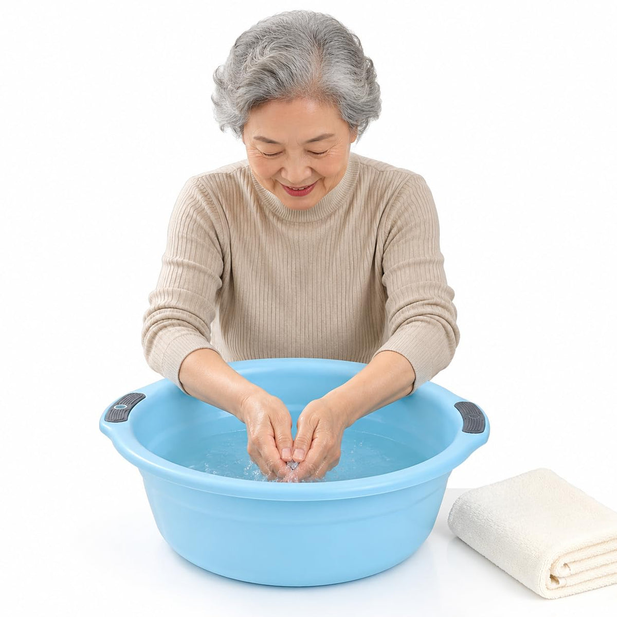 Wash Basin for Elderly Home Dormitory, Clothes Face Feet, Light Blue, Large