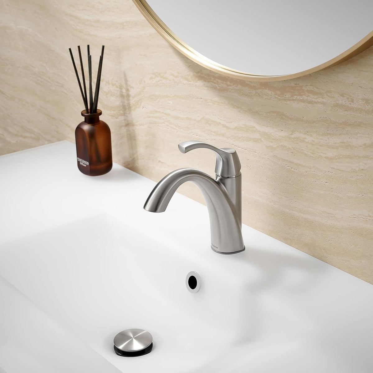 TimeArrow Bathroom Faucet Brushed Nickel with Drain and Water Supply Lines