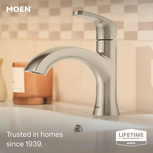Moen Karis Spot Resist Brushed Nickel One-Handle Single Hole Bathroom Sink Faucet with Optional Deck Plate, 84346SRN