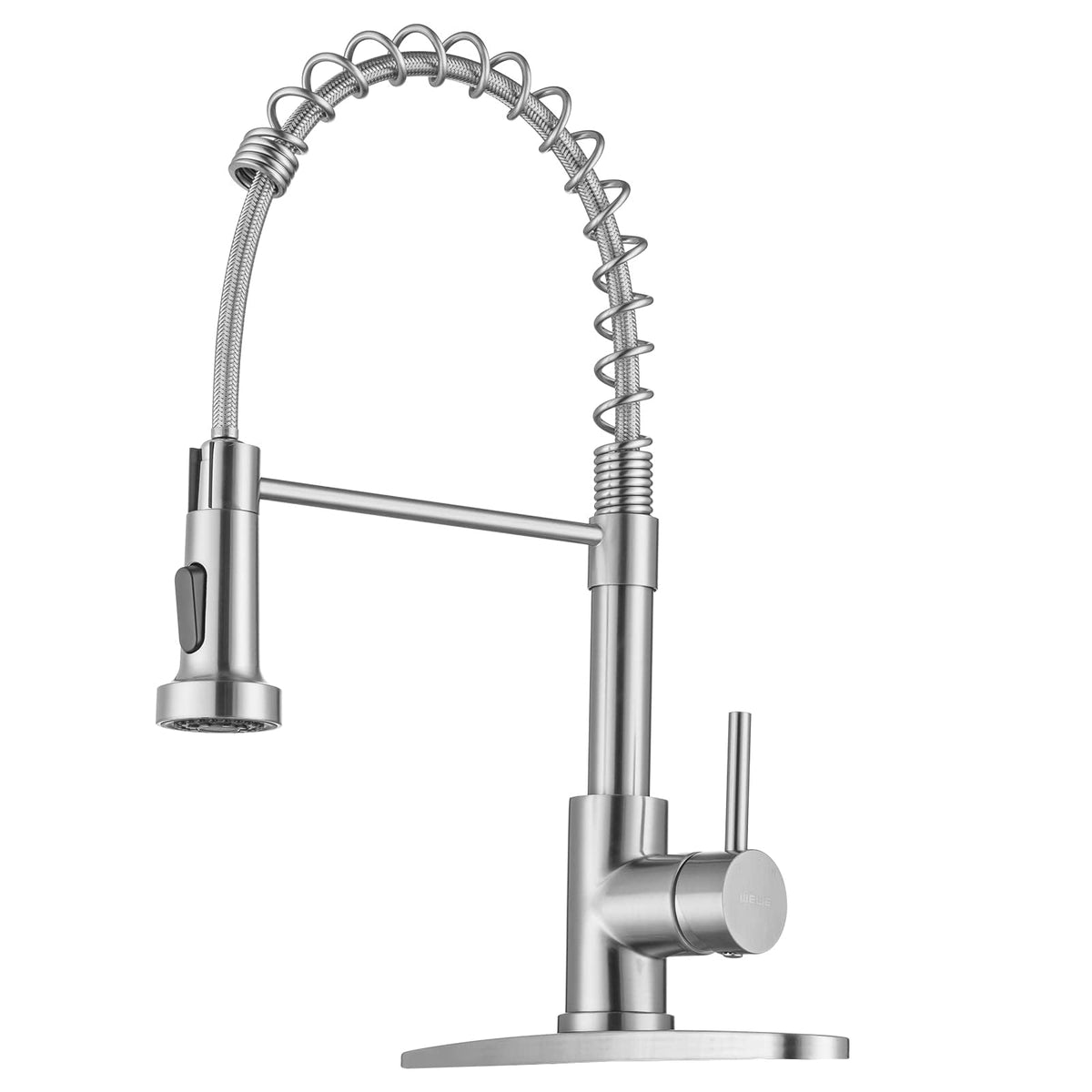 WEWE High-Arc Pull-Down Kitchen Faucet, Brushed Nickel, 3-Mode Sprayer