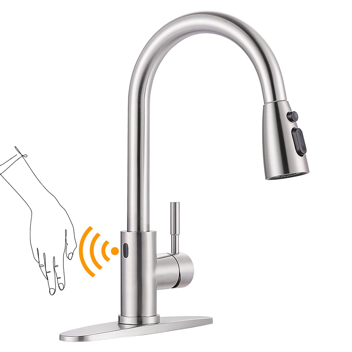WOWOW Kitchen Faucet with Soap Dispenser: 304 Stainless Steel Kitchen Sink Faucet with Pull Down Sprayer 3 Modes, Single Handle High Arc Mixer Taps for Sink, RV, Laundry, Bar (Brushed Nickel)