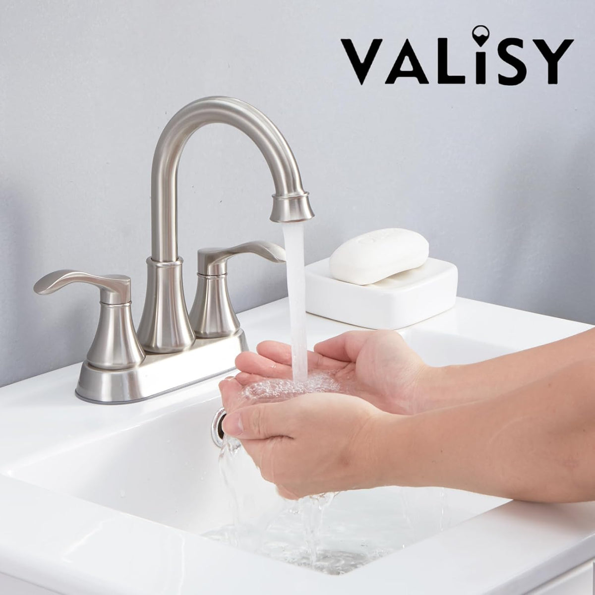 Bathroom Faucet, 4 Inch Centerset, 2 Handle High-Arc, Brushed Nickel