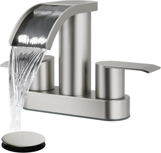 gotonovo 4’’ Centerset Bathroom Sink Faucet Waterfall Brushed Nickel