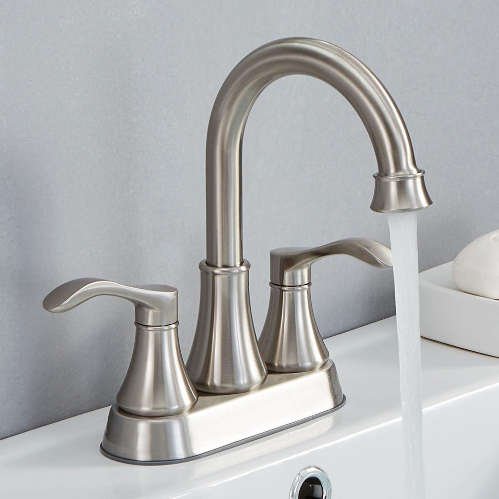 Bathroom Faucet, 4 Inch Centerset, 2 Handle High-Arc, Brushed Nickel