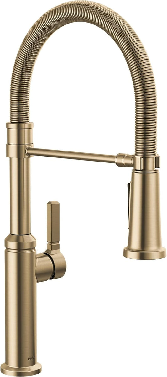 Delta Faucet Rhett Pro Commercial Style Kitchen Faucet with Pull Down Sprayer, Gold Commercial Kitchen Faucet, Spring Kitchen Faucet, Delta Kitchen Sink Faucet, Champagne Bronze 18829-CZ-DST