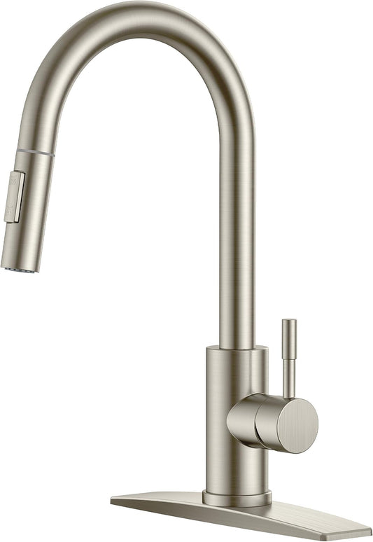 FORIOUS Kitchen Faucet with Pull Down Sprayer, Modern Brushed Nickel