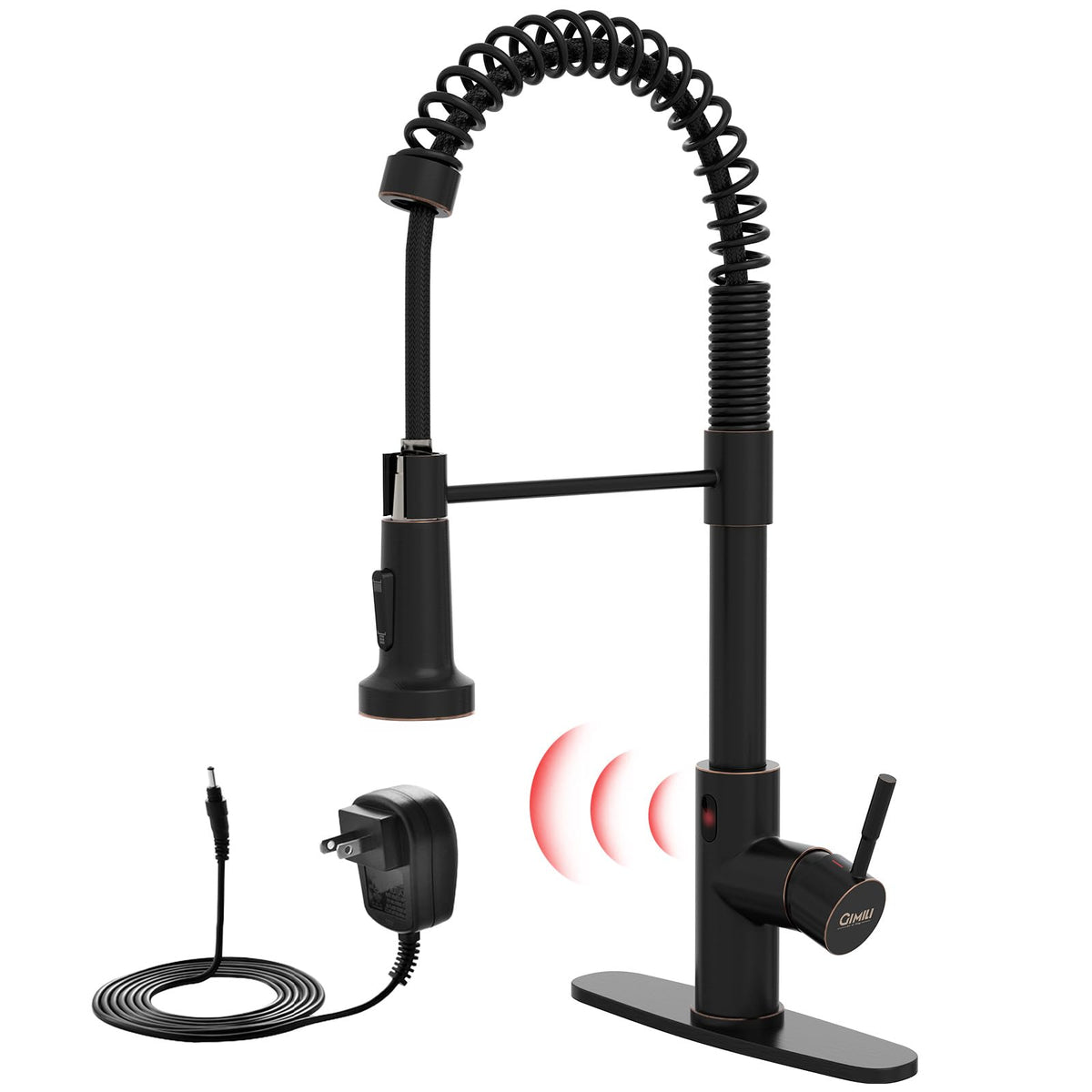 GIMILI Matte Black Touchless Kitchen Faucet with Spring Pull Down Sprayer