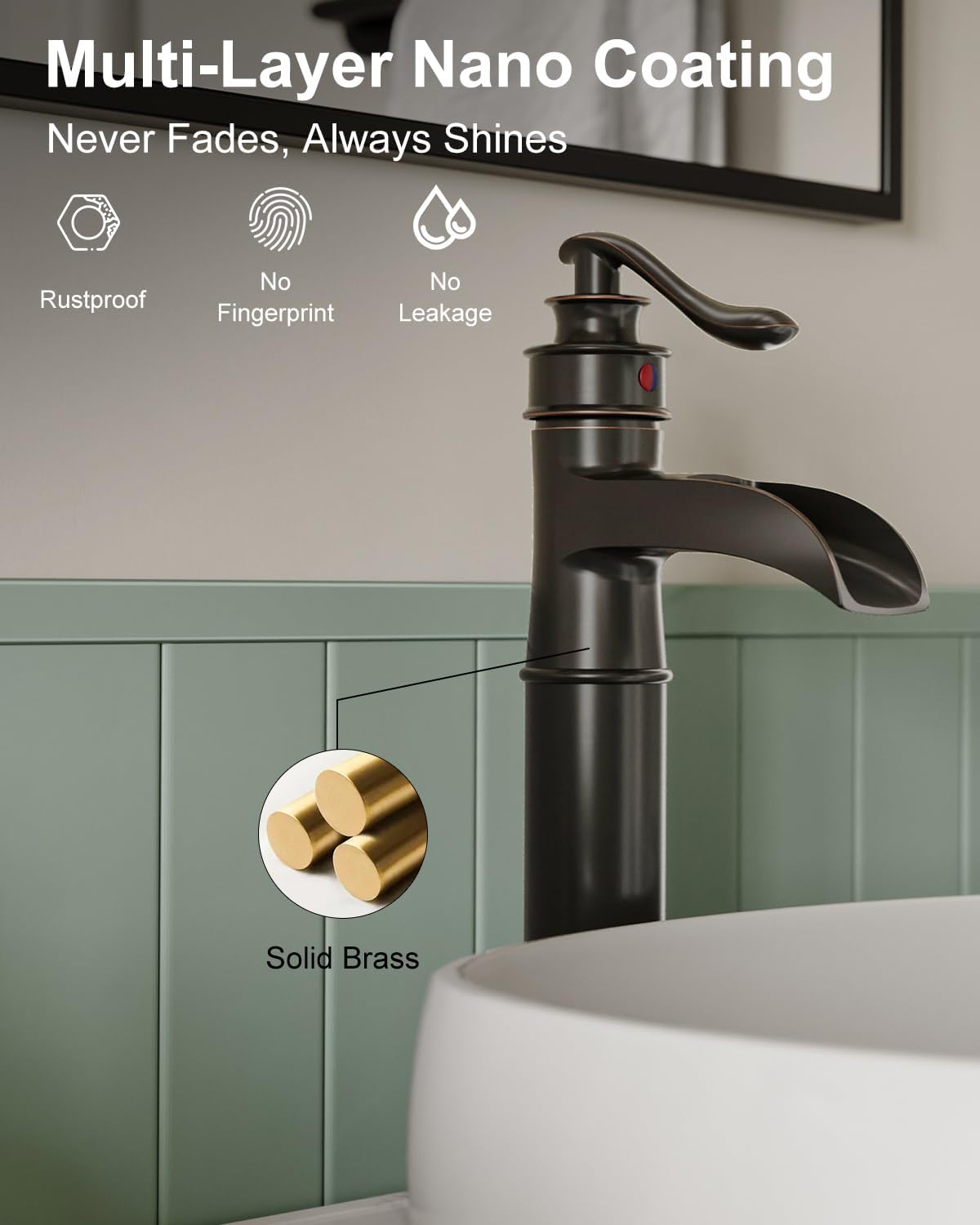 BWE Waterfall Spout Oil Rubbed Bronze Bathroom Faucet Vessel Sink Faucet