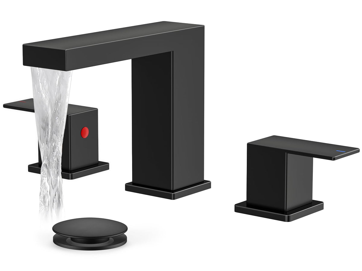 FORIOUS Black Bathroom Faucet 3 Hole, Matte Black Bathroom Sink Faucet Wide