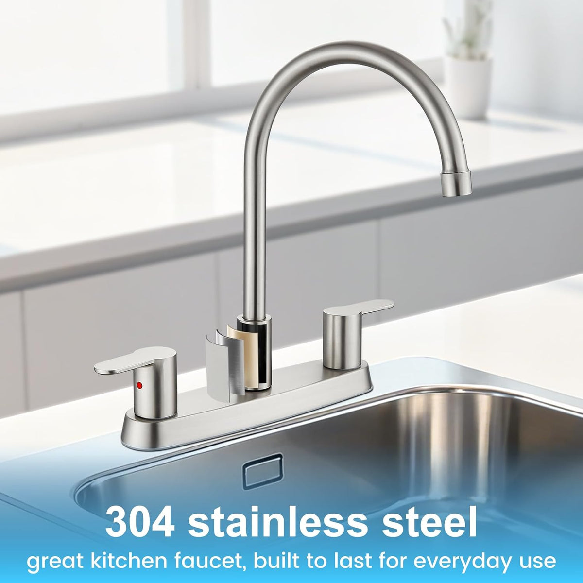 Kitchen Faucet 8 Inch Centerset Brushed Nickel 2-3 Hole Without Sprayer