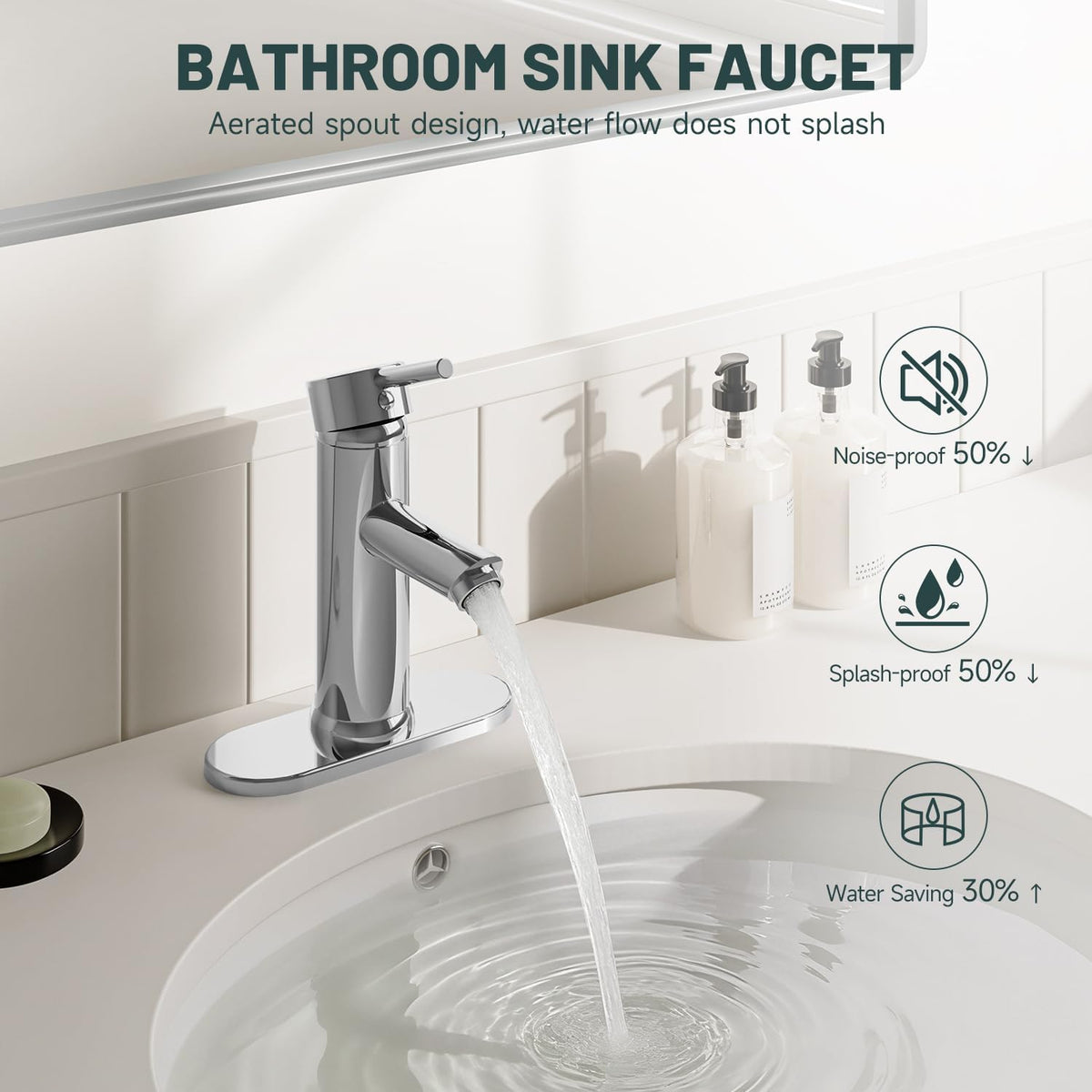 Bathroom Faucet for 1 or 3 Holes, Brass, Chrome