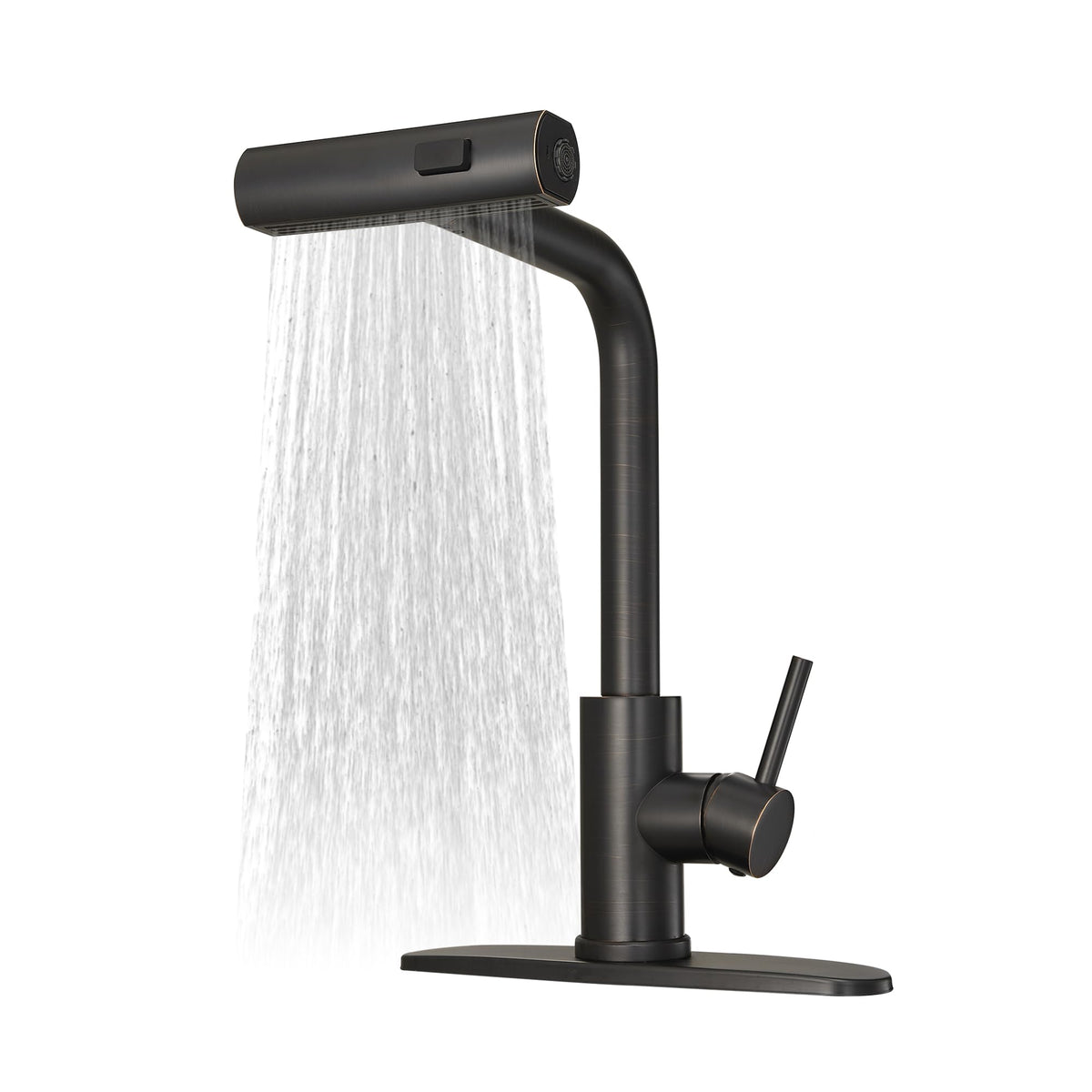 JOOM Black Waterfall Kitchen Faucet with Pull Down Sprayer & Soap Dispenser