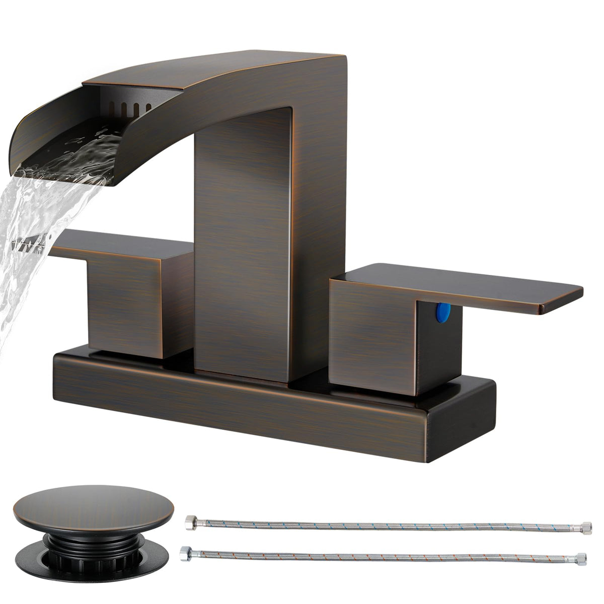 Cobbe Waterfall Bathroom Faucet, Brushed Nickel 4 Inch Centerset 3 Hole