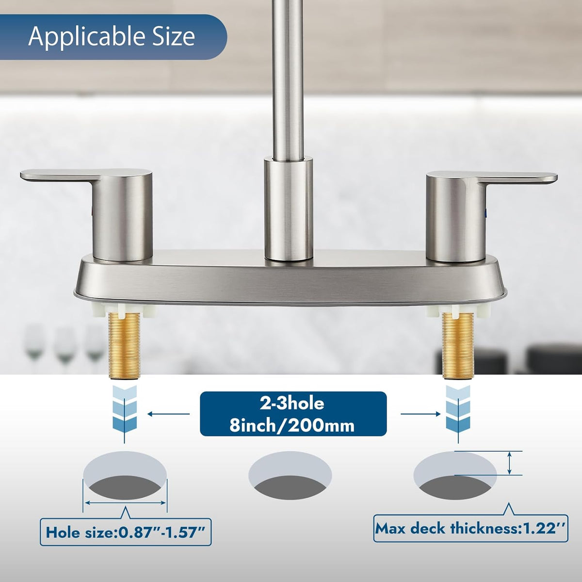 Kitchen Faucet 8 Inch Centerset Brushed Nickel 2-3 Hole Without Sprayer