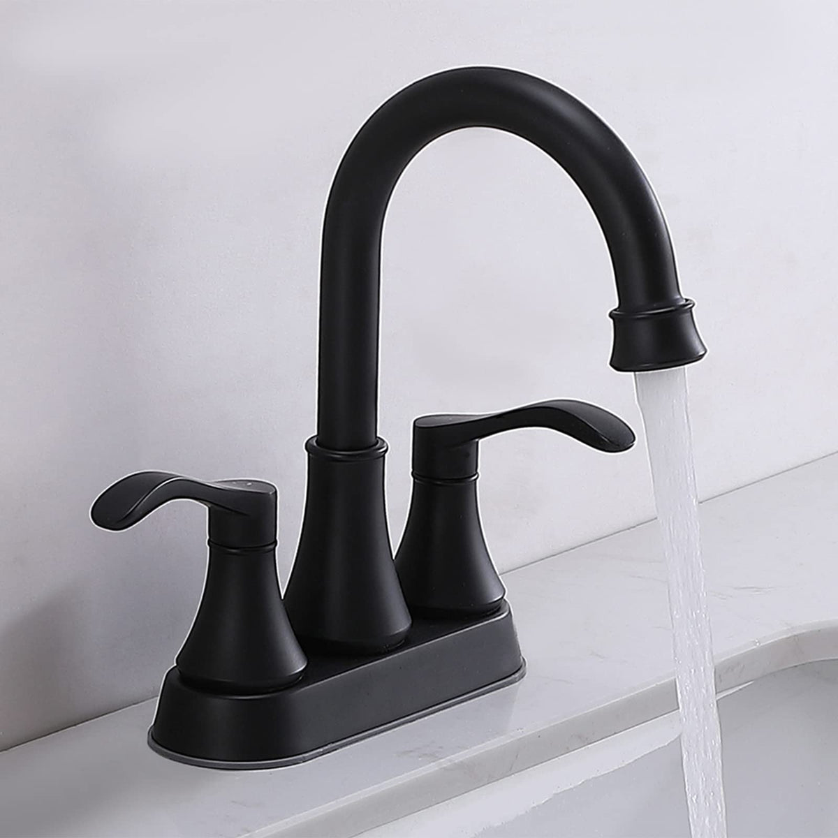 Bathroom Faucet, 4 Inch Centerset, 2 Handle High-Arc, Brushed Nickel
