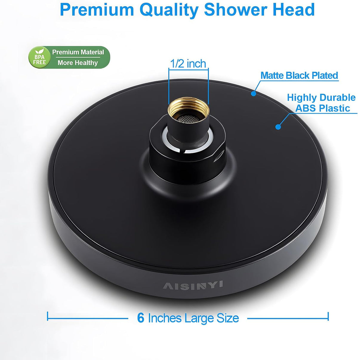 6" High Pressure Rain Shower Head, Luxury Matte Black Finish