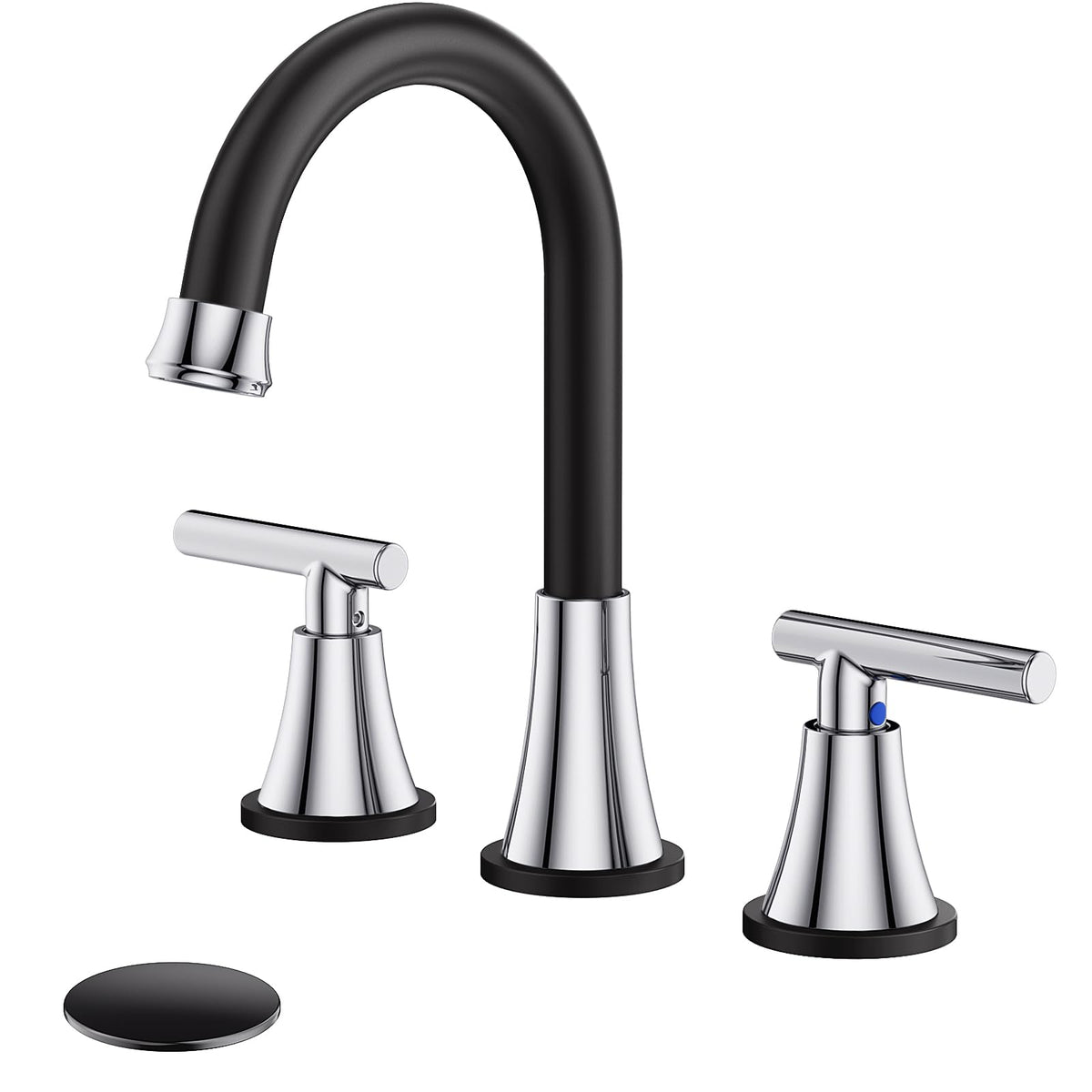Bathroom Faucet 3 Hole, Matte Black Faucets with Drain and Supply Lines