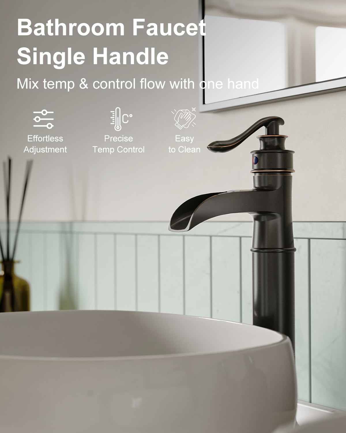 BWE Waterfall Spout Oil Rubbed Bronze Bathroom Faucet Vessel Sink Faucet