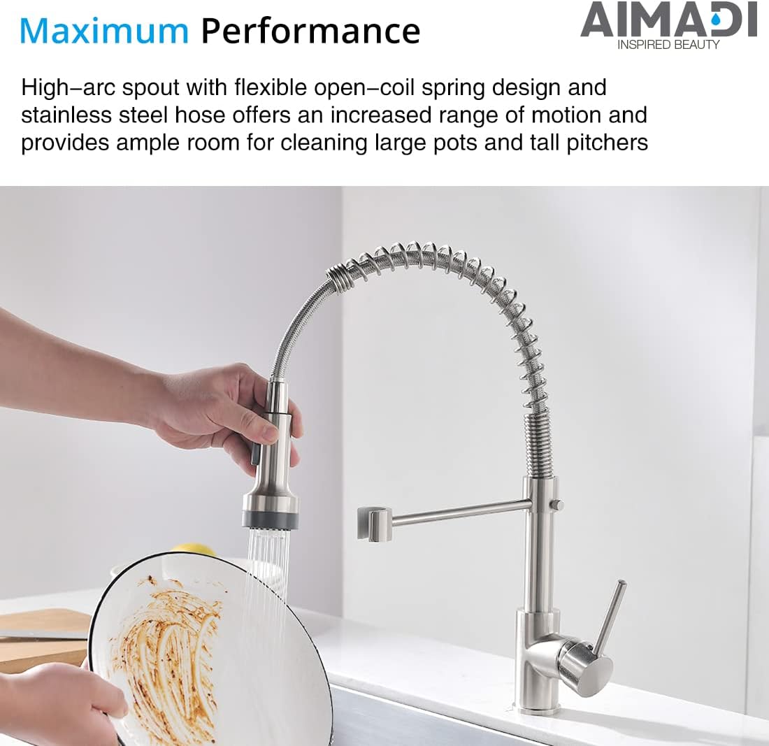 AIMADI Modern Kitchen Faucet Pull Down Sprayer,Stainless Steel Single Handle Kitchen Sink Faucet with LED Light,Brushed Nickel